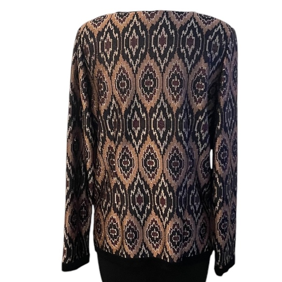 Exclusively Misook Knit Cardigan Sweater Gold Black Ikat Print Button Front Med - Picture 3 of 10